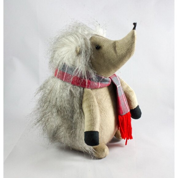 Plush Hedgehog with Plaid Scarf 11" Stuffed Animal Doorstop - Picture 1 of 10